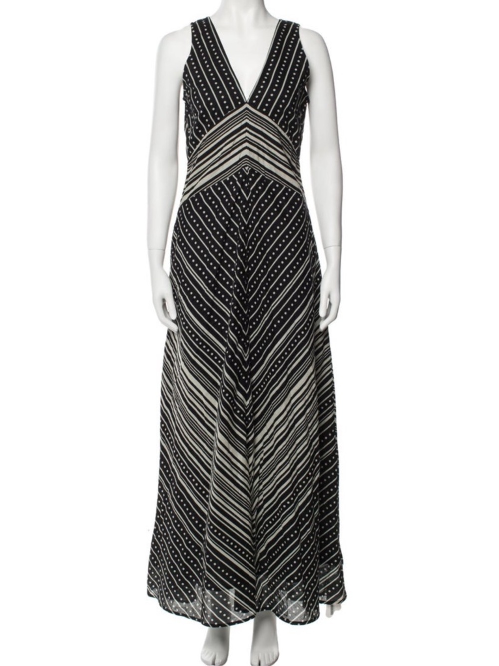 Banjanan Black and White V-Neck Striped Maxi Dress Sz Small